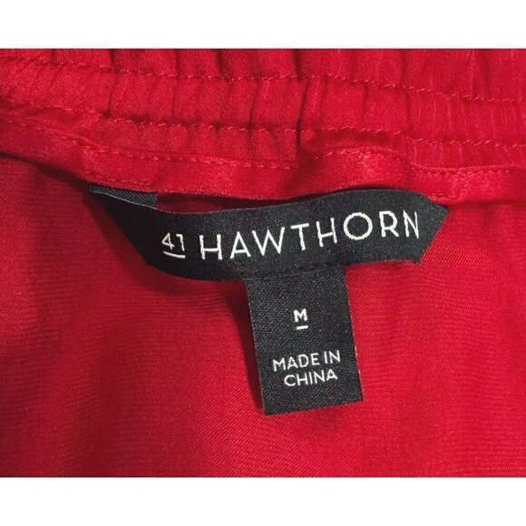 41 Hawthrone Sz M Red Ruffle Tie Keyhole Neck Blouson Top Satin-Silky Poly Women - Picture 9 of 11